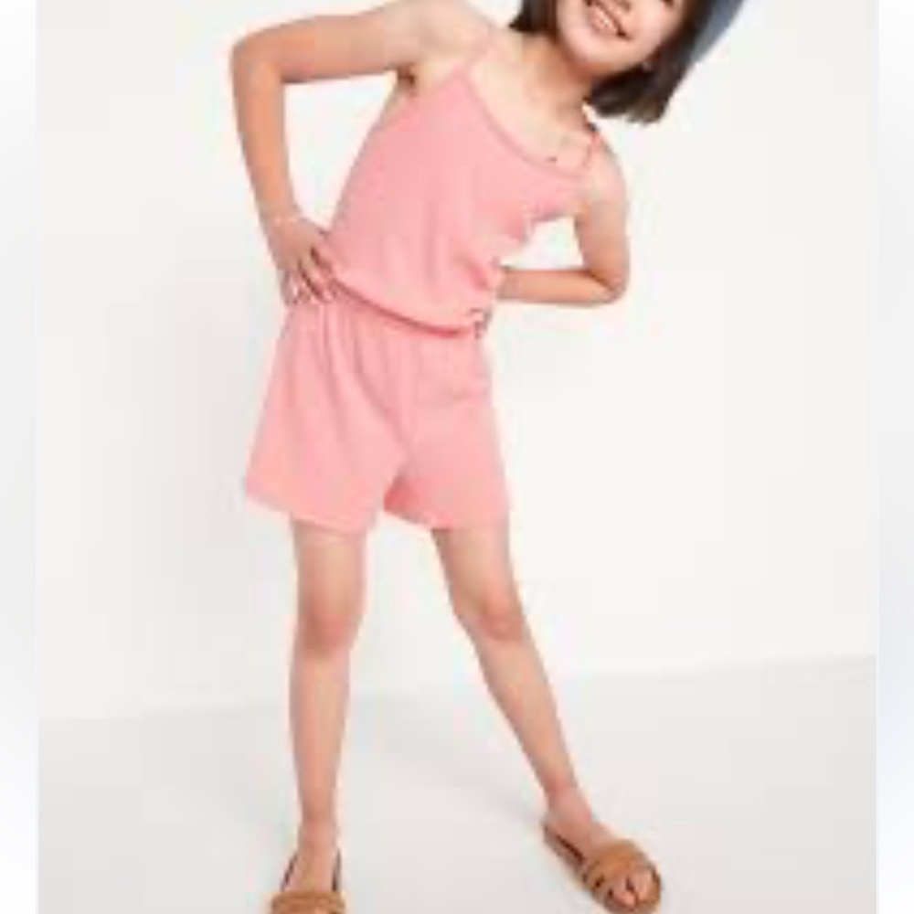Old Navy Girls Rib-Knit Cami Romper Pink Size 8